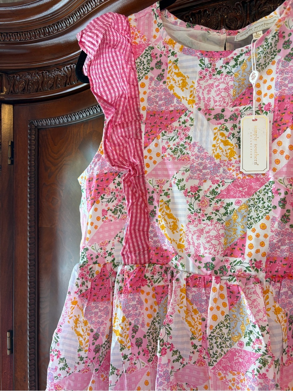 Simply Southern Pink Floral Tiered Ruffle Dress - Picture 6 of 10